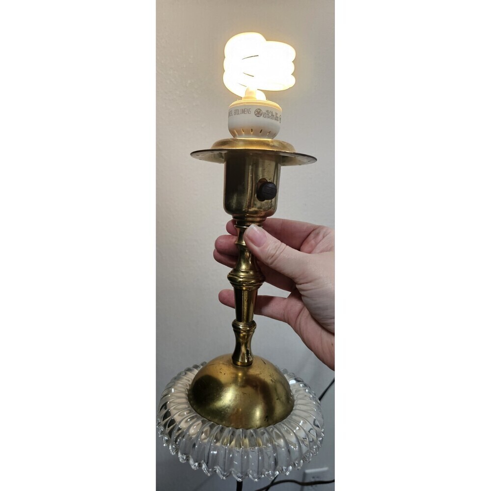 Vtg Antique Art Deco Molded Glass Metal Desk Side Table Lamp MCM 9” Pair Works - Picture 11 of 14